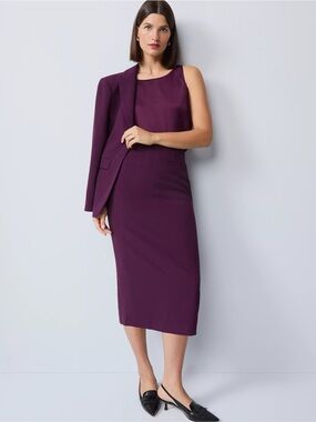 Ann Taylor Fluid Crepe Pocket Midi Skirt - Winter Bloom